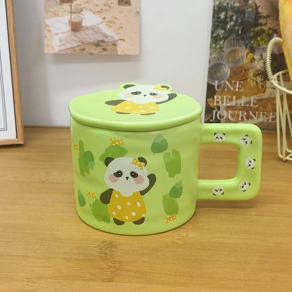 Panda Krus Familie på Tre Vannkopp med Lokk Søt Keramisk Kopp for Kvinner med Høyt Pen Husholdnings Kaffe Frokostkopp