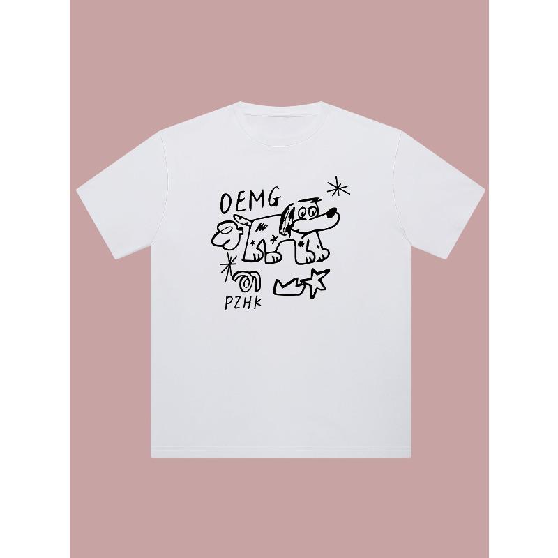 European Size Square Puppy Print Men s and Women s Versatile Design Pure Cotton Short Sleeve T-Shirt Men s Top S