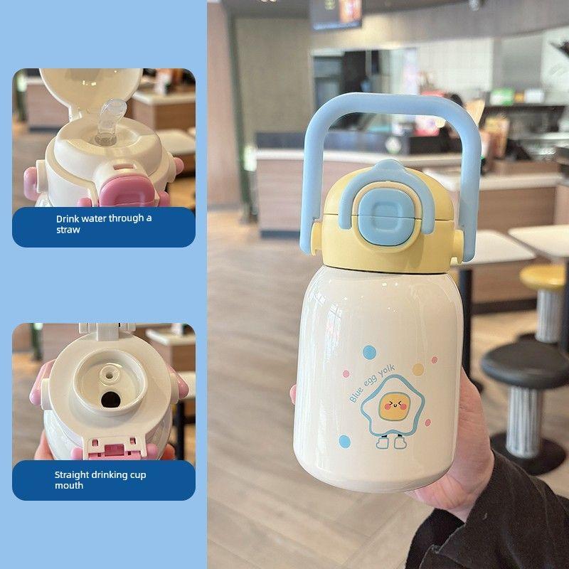 

Water Cup Large Capacity Vacuum Cup Girls 2025 New Arrival Good-looking Double Drink Student Stainless Steel Cute Straw Cup Blue 500ml [One Cap for Two Drinks]