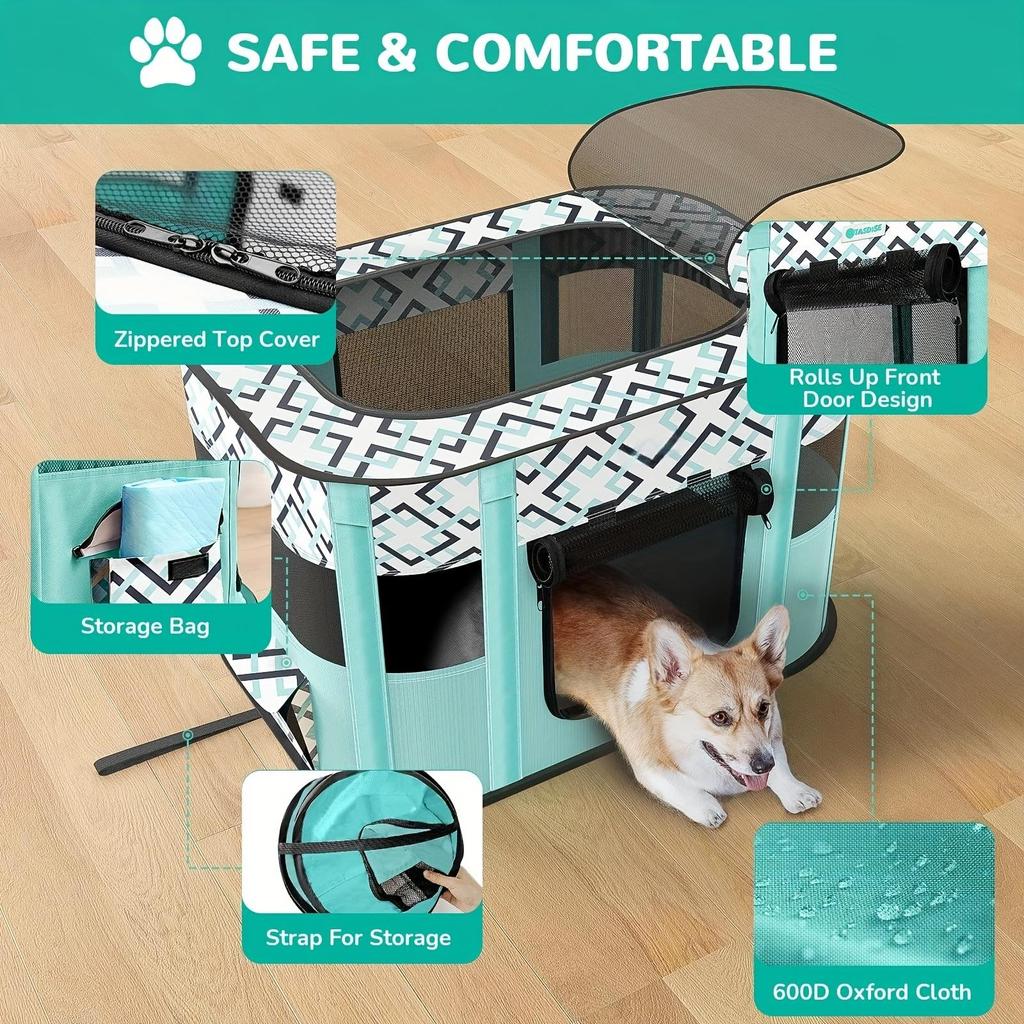 Foldable Cat Delivery Room Enclosure-Polyester Fiber Pet Tent for Cats with Carrying Bag-Spacious and Comfortable Cage Fence for Nursing and Playing