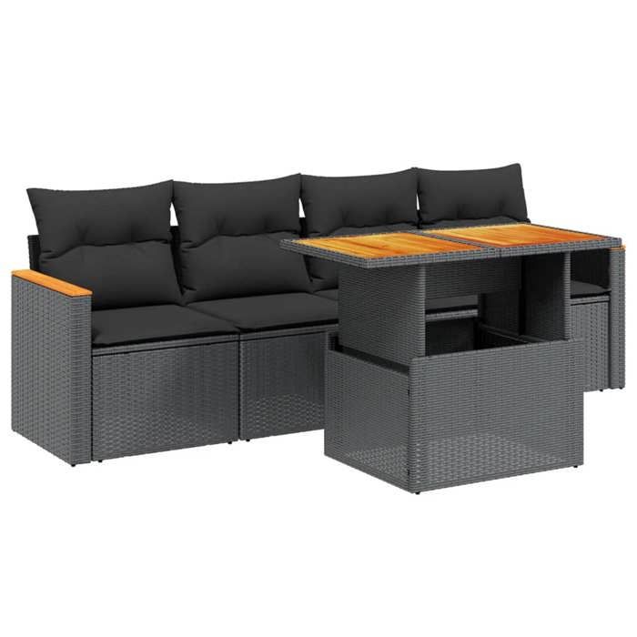 VidaXL Salon de Jardin avec Coussins 5 pcs, Canapés de Terrasse, Ensemble de Meubles de Patio, Mobilier d'Extérieur, Noir 3272952