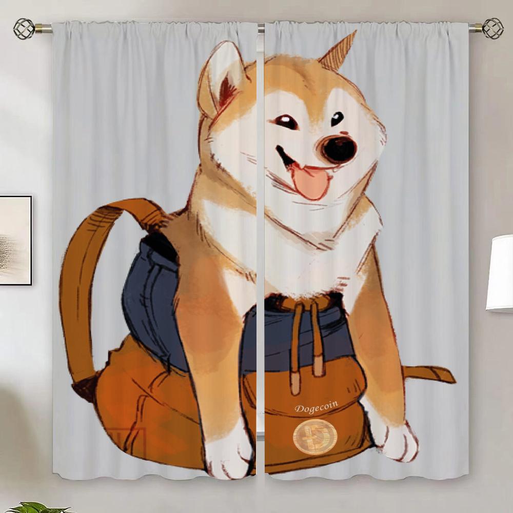 Shiba Inu Living Room Curtains for Living Room 2 Elegant Pieces Tulle In Kitchen Curtain Blackout Curtain 100% Partition Shades