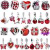 Copper Red Heart Charms Fit Original Bracelets Necklaces Gift Box Apple Rose Beads For Women Jewelry Christmas Gift