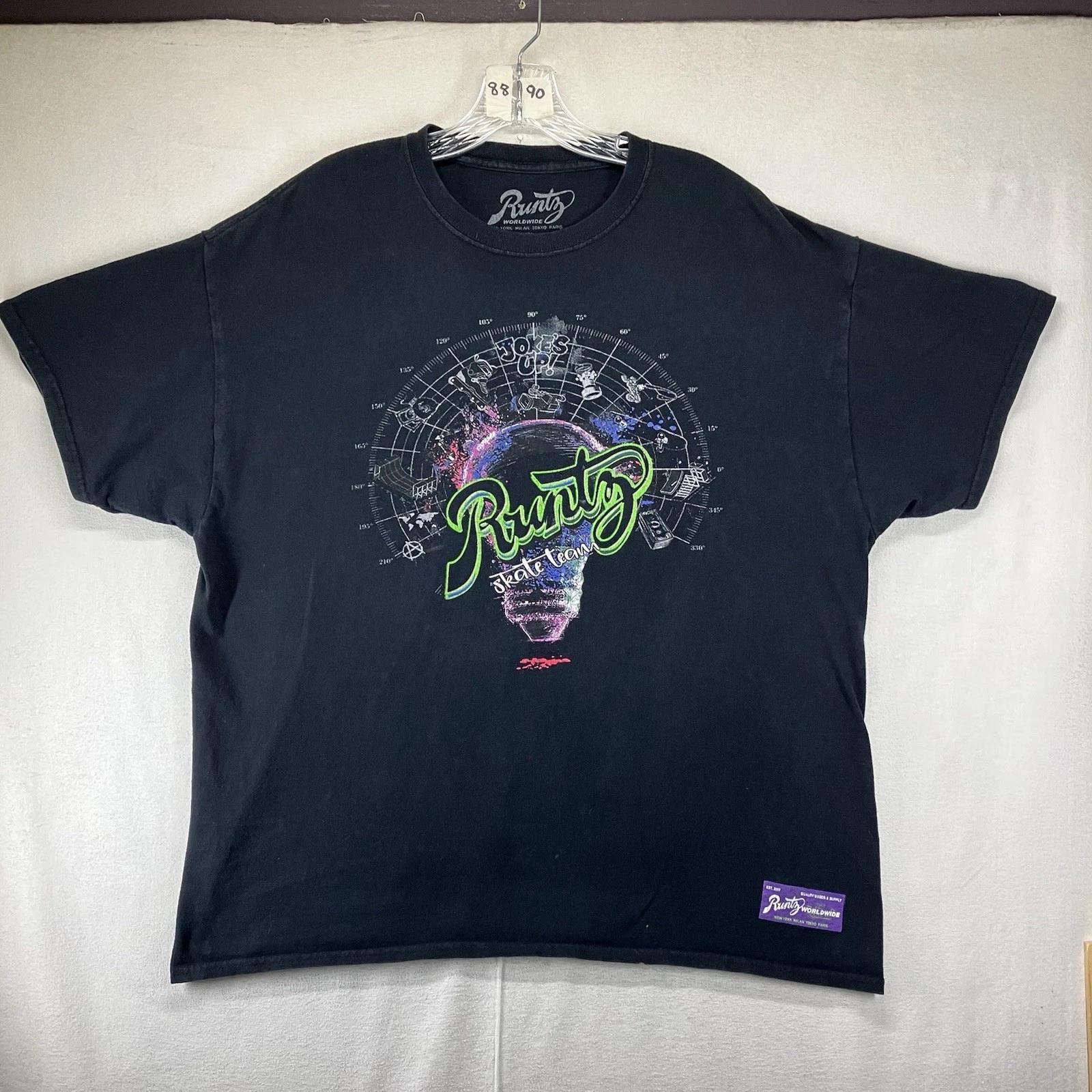 Runtz Men’s T-Shirt XL Skate Team Faded Retro Neon Graphic Faded Black 2XL