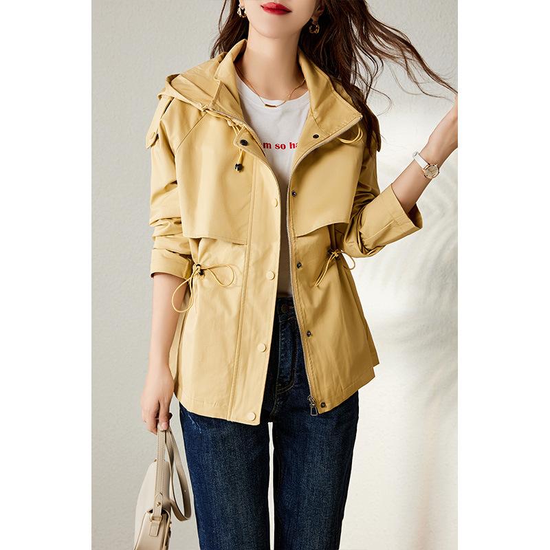 

Hooded short trench coat women s spring and autumn new spring and autumn small high-quality thin coat women s clothing S хакі