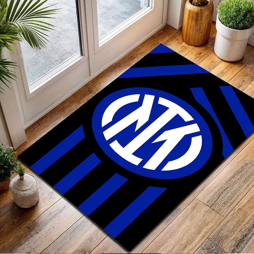 Blue Stripes with Team Logo Patterned Carpet, Non Slip Mat Suitable for Living Room and Bedroom Sofas