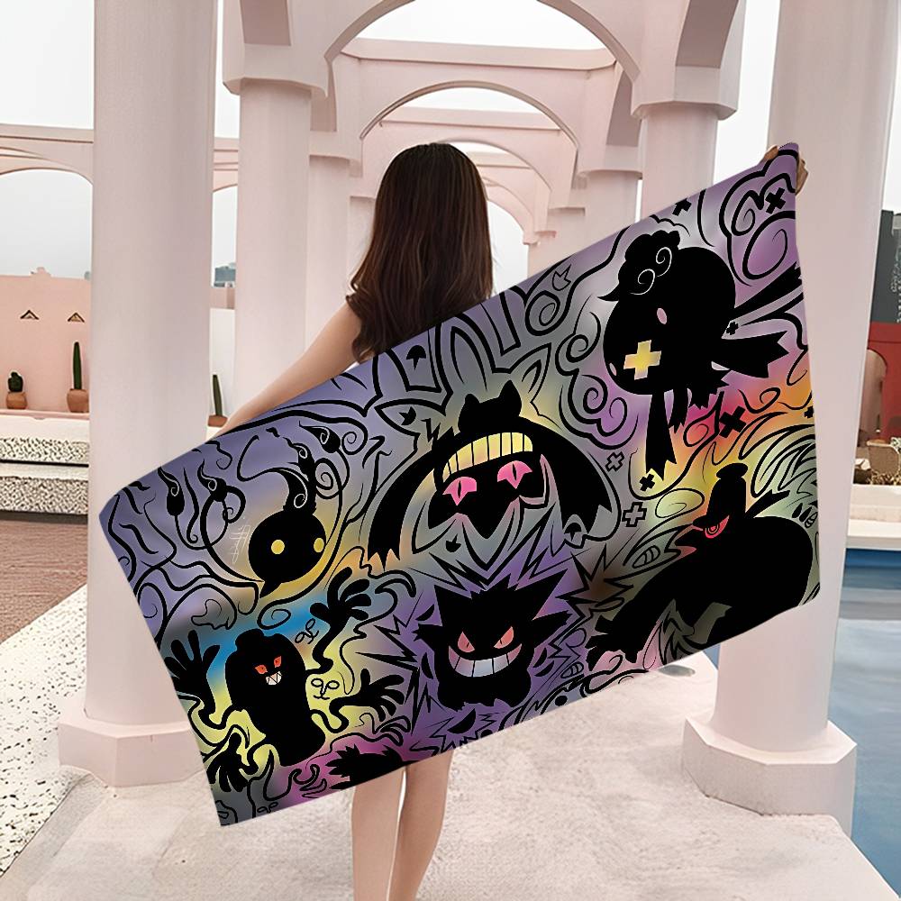 P-Pokemon Gengar Anime Bath Towel Microfiber Soft Water Absorbing Breathable For Girl Kids Decorative Cartoon Beach Towel