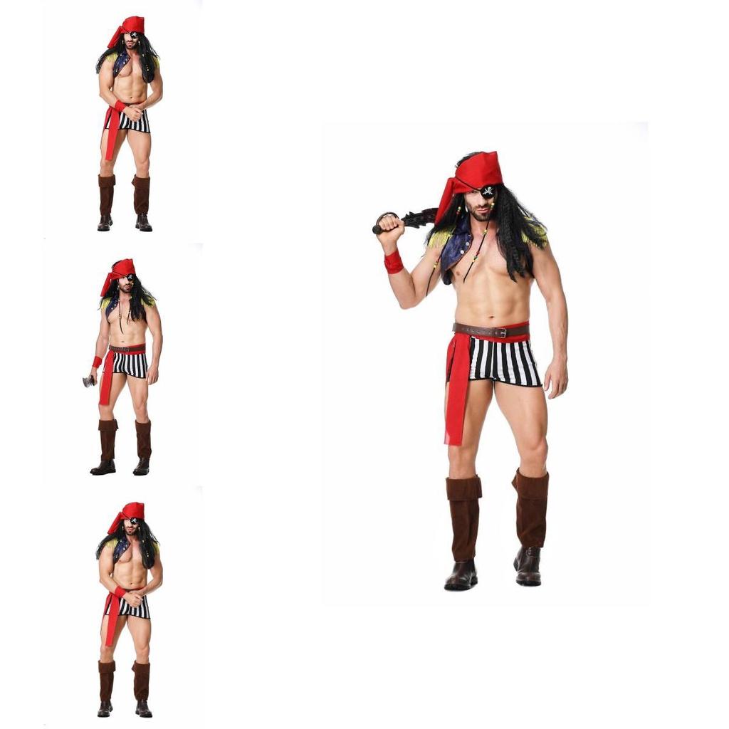 תחפושת שודד קריביים לגברים למבוגרים להאלווין, קוספליי, מסיבת תחפושות, תלבושת להופעה בימתית של מלח