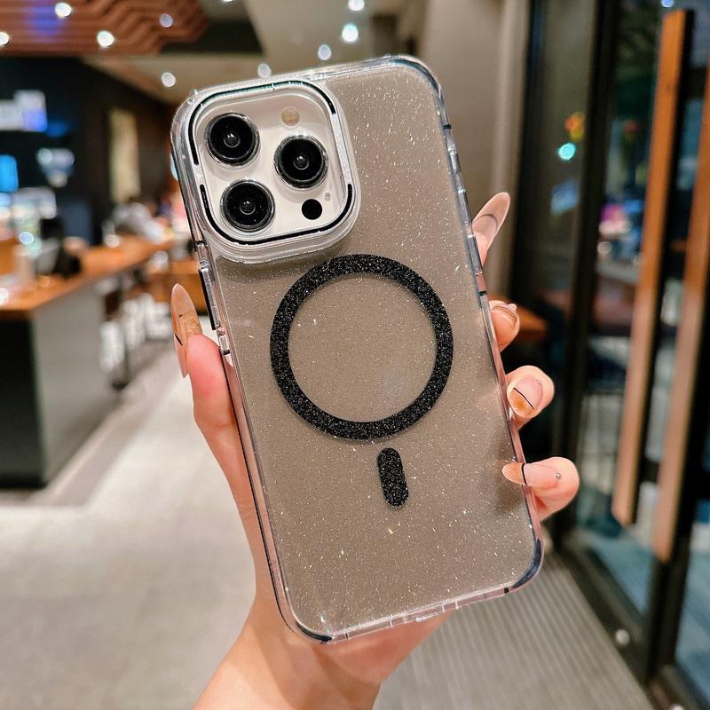 Suport pentru cameră cu sclipici colorat Husă pentru telefon pentru iPhone 15 Plus 14 Pro Max 13 12 Pro 11 Protecție lentilă magnetică moale, transparentă, rezistentă la șocuri pentru husă MagSafe