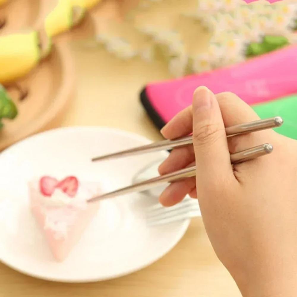1 Set Portable Stainless Steel Printed Knife, Fork, Chopsticks and Spoon Set Flatware Set Student Portable Cutlery