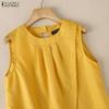 ZANZEA Camisetas sin mangas de verano para mujer con cuello redondo casual
