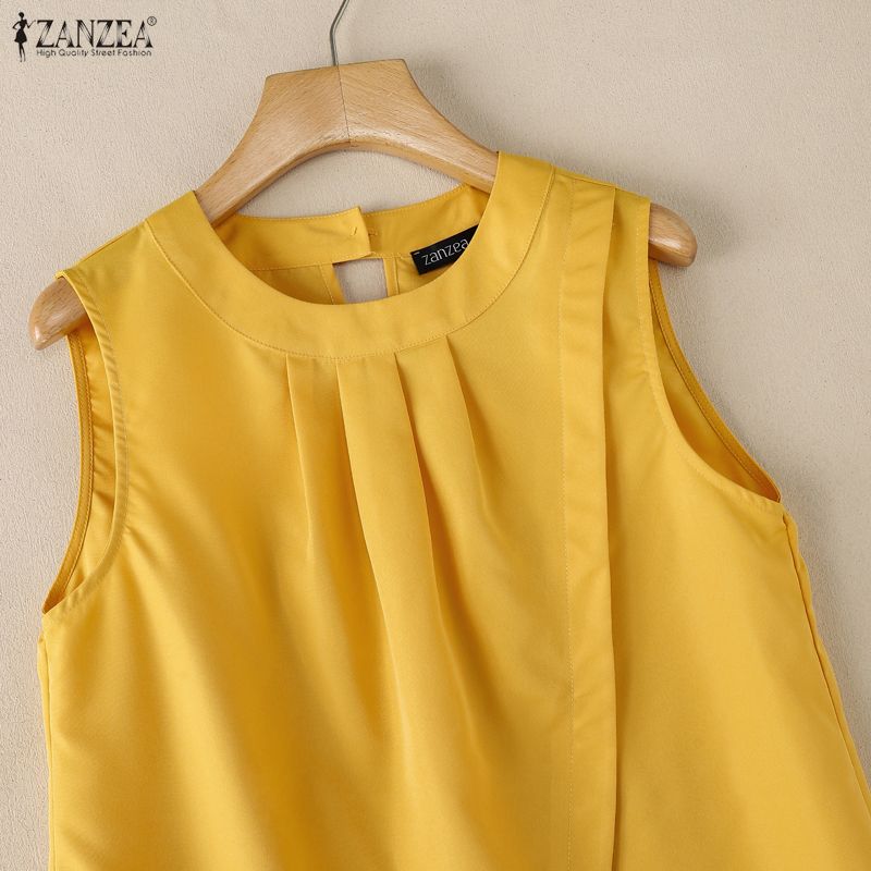 ZANZEA Camisetas sin mangas de verano para mujer con cuello redondo casual