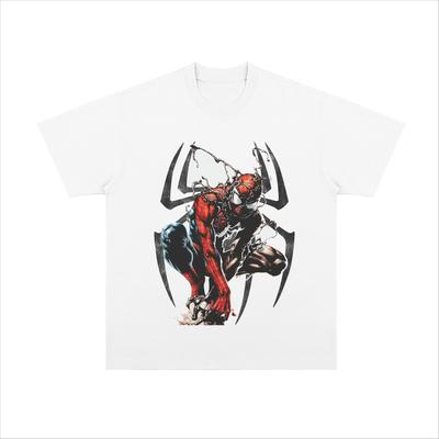 2025 Summer Marvel's Spider-Man Venom Anime Heavyweight Pure Cotton Short-sleeved Vintage American Retro O-neck T-shirt