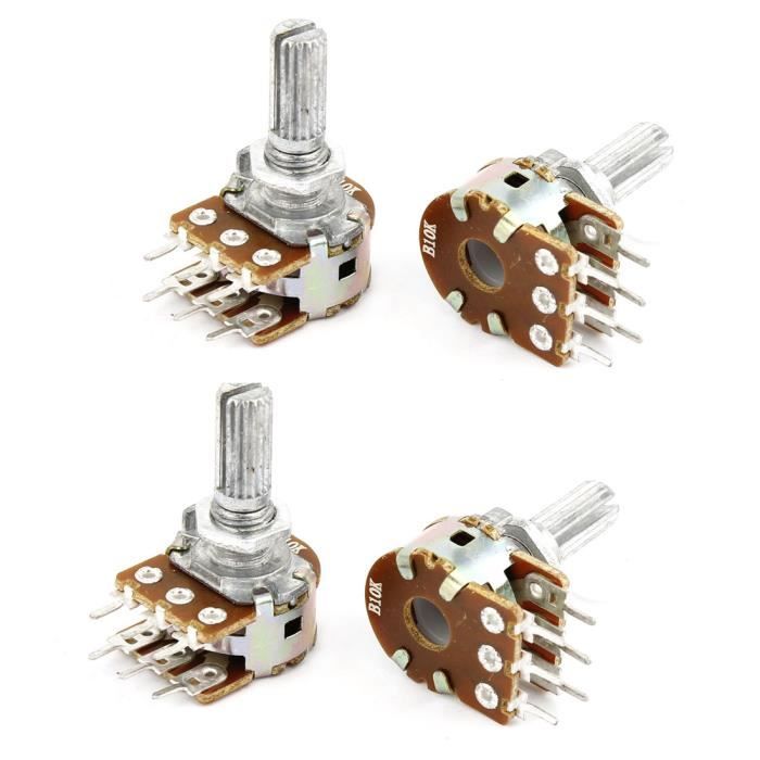 SOURCING MAP 4Pcs B10K 10kOhm 6 Broches Potentiomètre À Film De Carbone À Double Cône Rotatif À Arbre Divisé