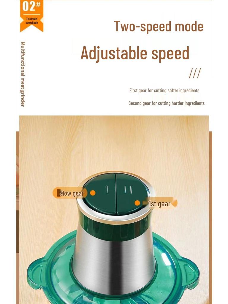 Multi-Functional Stainless Steel Food Processor with Copper Motor: Grinds Meat, Kneads Dough, and Makes Garlic Paste