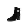 Autumn and Winter Women's Sheepskin Low Boots Solid Color Medium Heel Thick Sole Non-slip New Rubber Sole Leather Large Size Fashion Boots