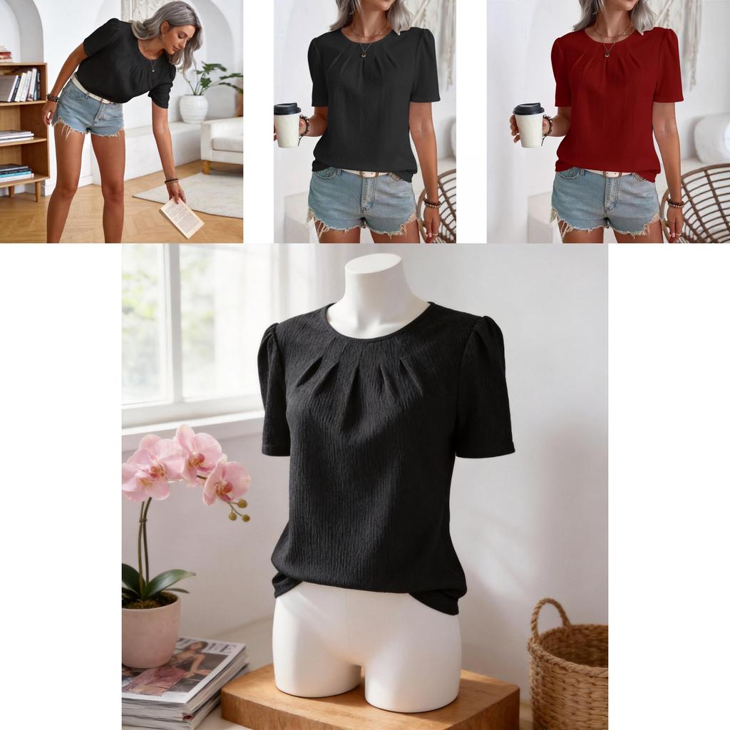 Casual Womens T Shirt With Pleated Design And Polyester Fabric For Daily Wear