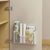 1Pc Iron Storage Rack With 2 Patch Hooks Punch-free Kitchen Cabinet Door Inner Wall-mounted Shelf Storage Box