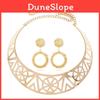 Fashion Solid Color Hollow Design Women Metal Necklace Collar Round Earring Set For Men And Women