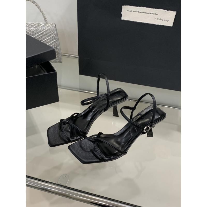 2025 summer new square head open-toed French temperament high-heeled sandals women