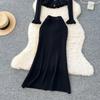 Two Piece Business Set Women Outfits Long Sleeve Tunic Cropped Cardigan High Waist Bodycon Fishtail Skirt Suit Fashion Knitted Sweater Suit