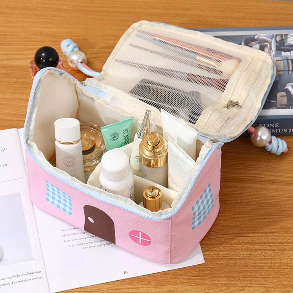 Dopamine Style Waterproof Makeup Bag Large Capacity Multi Compartment Travel Cosmetic Organizer for Women and Students