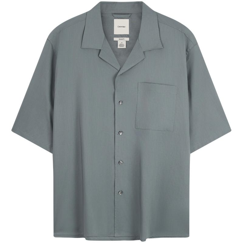 Calvin Klein Casual Vacation Cuban Collar Comfortable Versatile Loose Short Sleeve Shirt Men Shirts Cloud-Gray 4LB115G