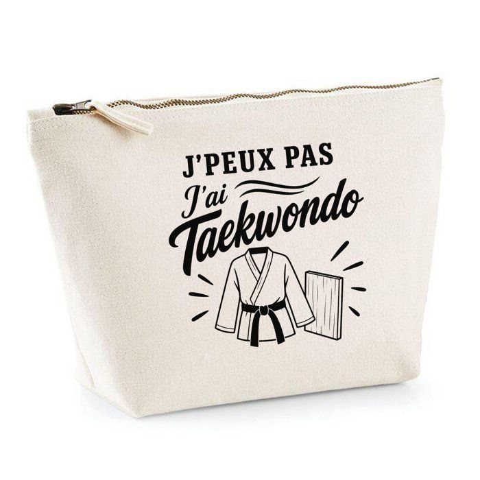 Trousse de toilette - PLANETEE - J’peux pas j’ai Taekwondo (minimaliste) - Beige - 100% coton - 3 L