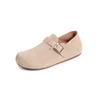 Fashion Women's new genuine leather cow suede round toe with a raised metal belt buckle inside the heel, retro casual single shoe