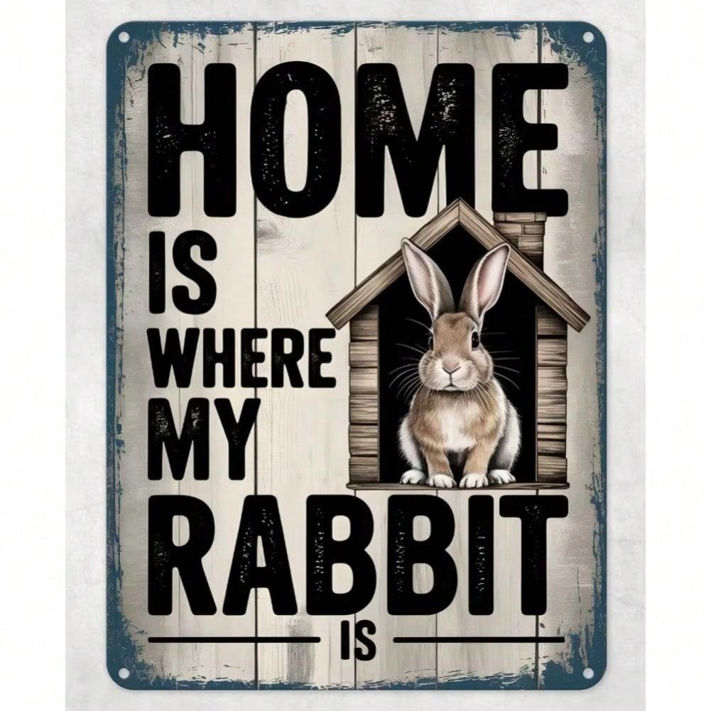 Metal Wall Art Rabbit Sign Home Decor Tin Plaque