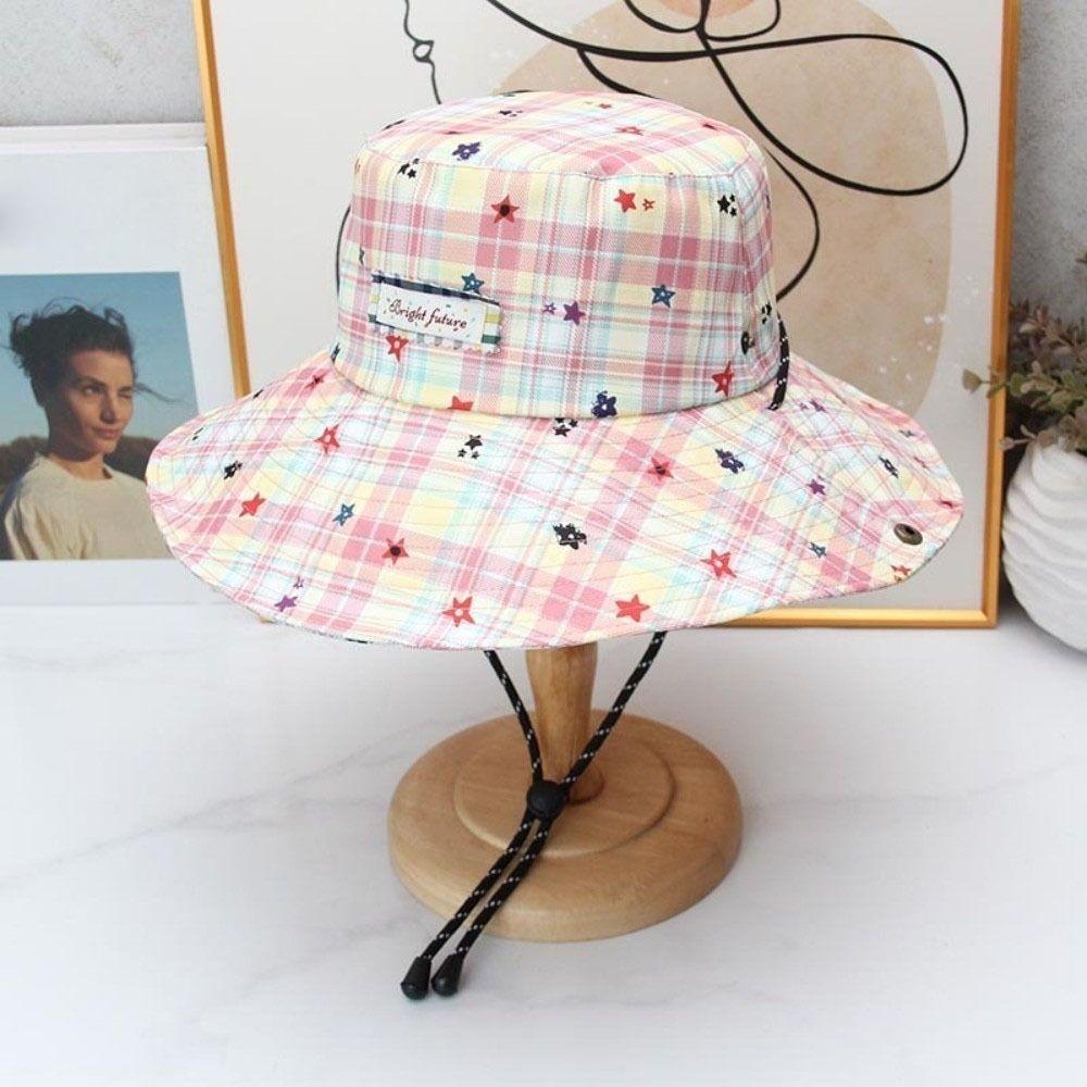 Sun Protection Plaid Fisherman Hat Wide Brim Sunscreen Bucket Hat Portable Women Sun Hat  Riding