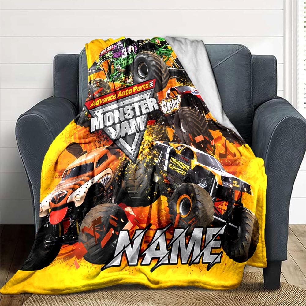 Customiz Name Personality Monster Jam Blanket Soft &Warm Sofa Office Bed Travel Lunch Break Blanket, Gift Suitable All Seasons