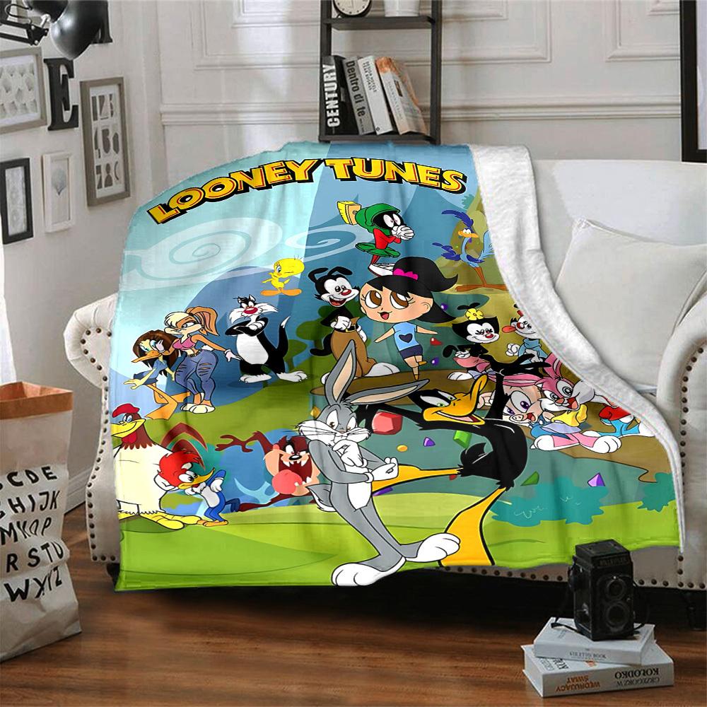 1pc Looney Tunes Cartoon Character Flannel Throw Blanket - Lightweight Soft Warm All-Season Blanket for Sofa, Bed, Travel, Camping  L1029201