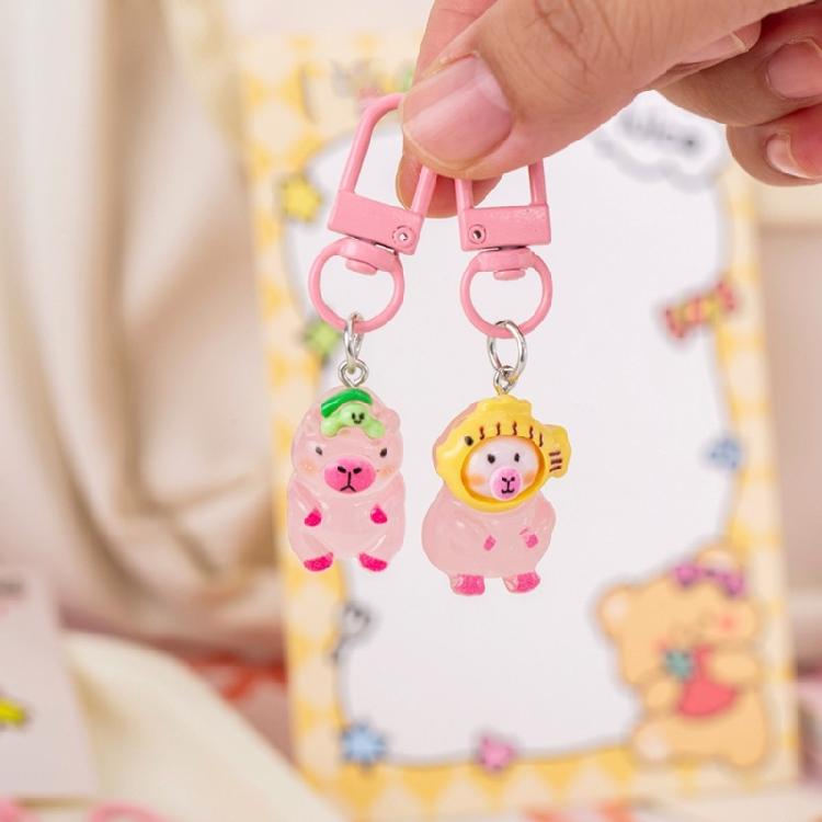 5Pcs/set Glow In The Dark Capybara Keychain for Key Organization and Bag Decoration Hanging Ornament Keyring Decors