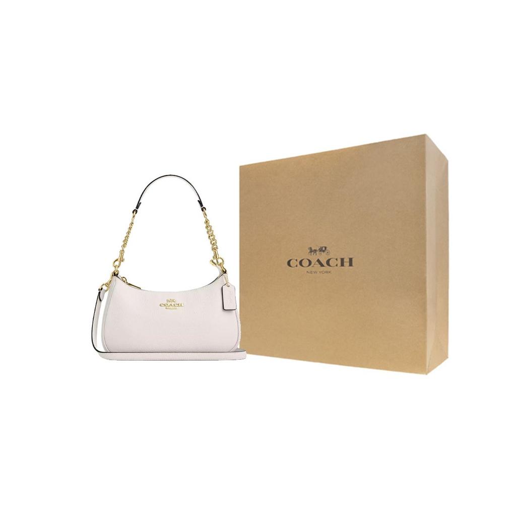 Coach Teri 25 Metal Logo Zipper Closure Pebble Grain Leather Crossbody Tote Bag Medium Women Handbags Chalk-White CV934-IMCHK