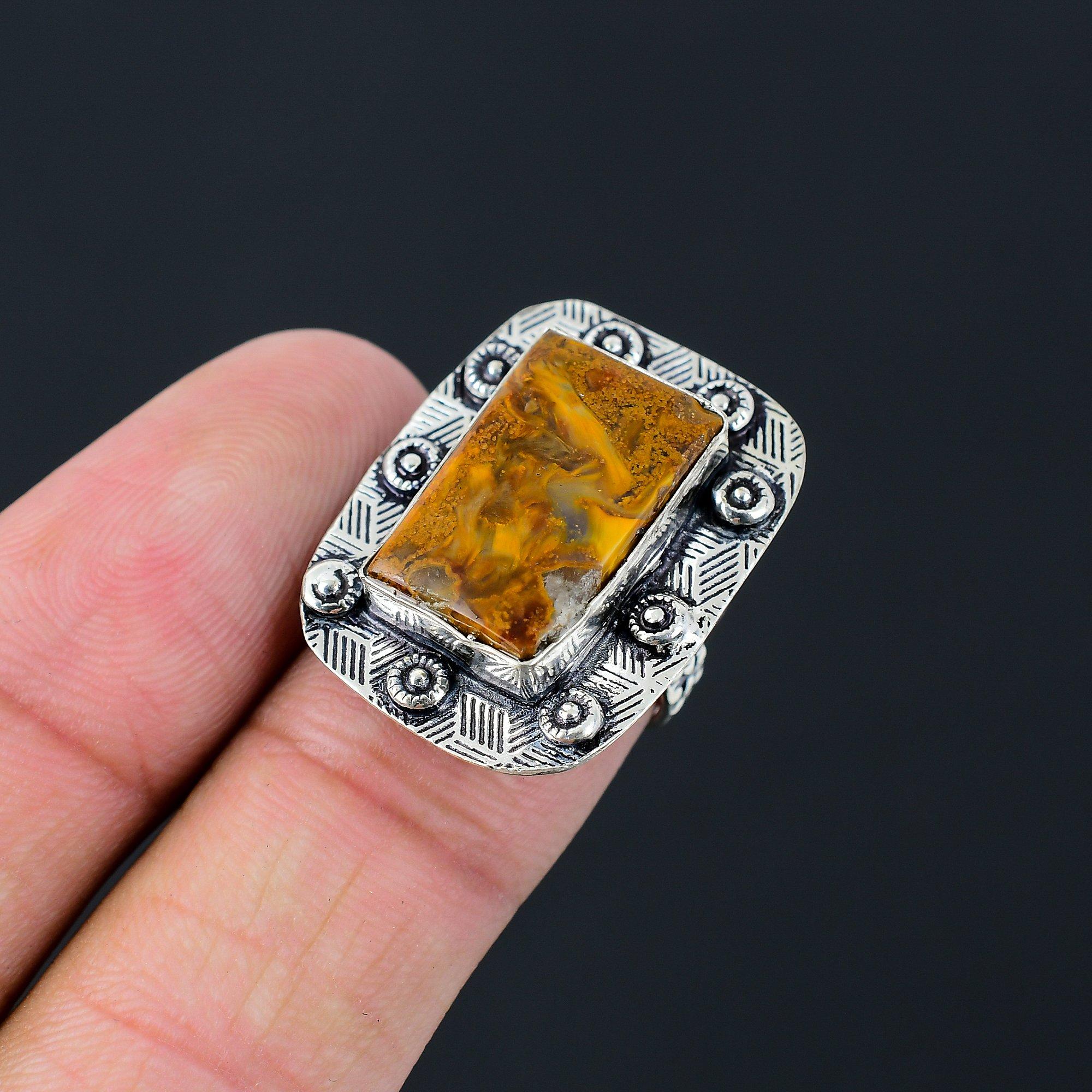 Natural Moroccan Seam Agate 925 Silver Statement Promise Stackable Ring Size 6 6