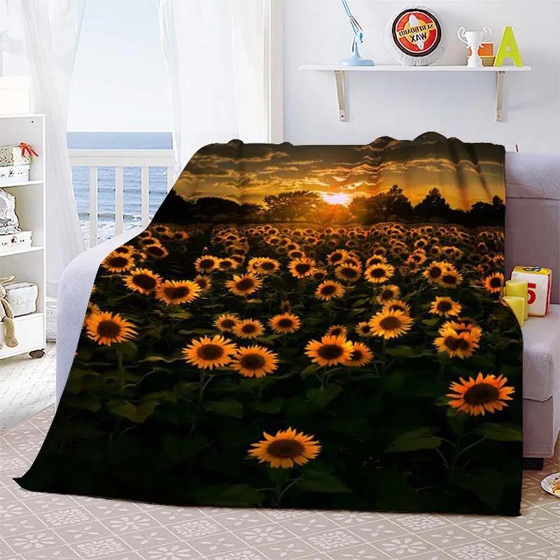 Sunflower Cute Floral Fleece Flannel Blanket Lightweight Comfortable Soft Warm Blanket for Bed Couch Sofa Blanket King Full Size