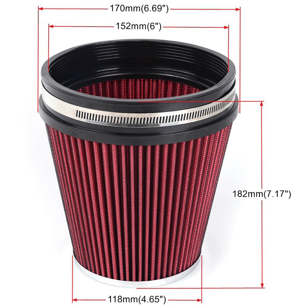 Universal 6 Inch 152mm Car High Flow Air Filters Replacement Cold Air Intake Sport Racing Washable Air Filters Auto Accessories