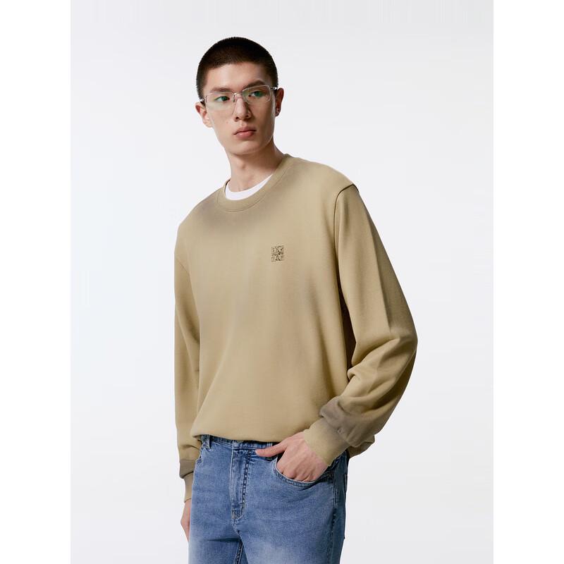 GXG Men's Khaki Spray-Painted Crew Neck Sweatshirt