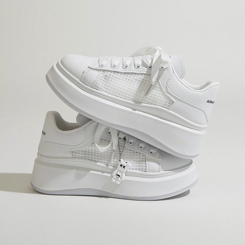 

Летние тонкие сетчатые дышащие маленькие белые туфли на толстой подошве, женские новые маленькие универсальные туфли-маффины, повседневные туфли для сёрфинга 38 белый