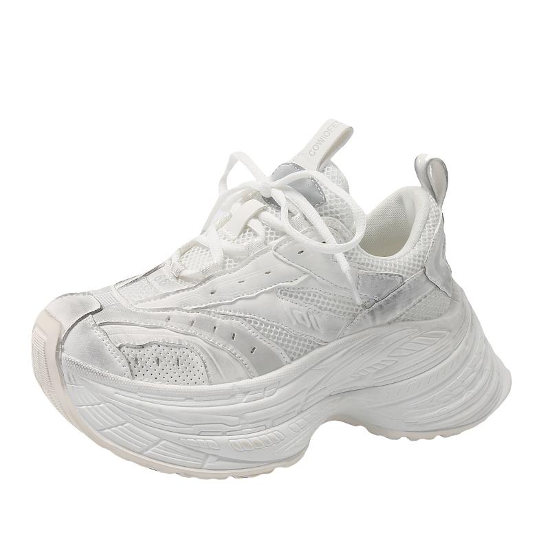 

Fashion 2024 Spring Air Mesh Leather Fall Thick Sole Vulcanized Women s Thick Sole Sneakers Comfortable Vulcanized Shoes 40 белый