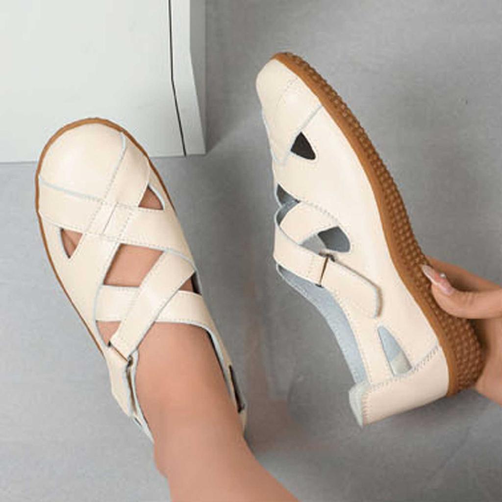 Women's Sandals Leather Handmade Ladies Shoe Leather Sandals Women Flats Beach Shoes Retro Mother Shoes