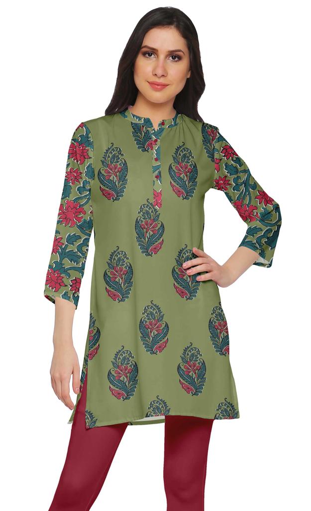 Moomaya Printed Side Slit Short Kurta Tunic For Women Summer Wear Ladies