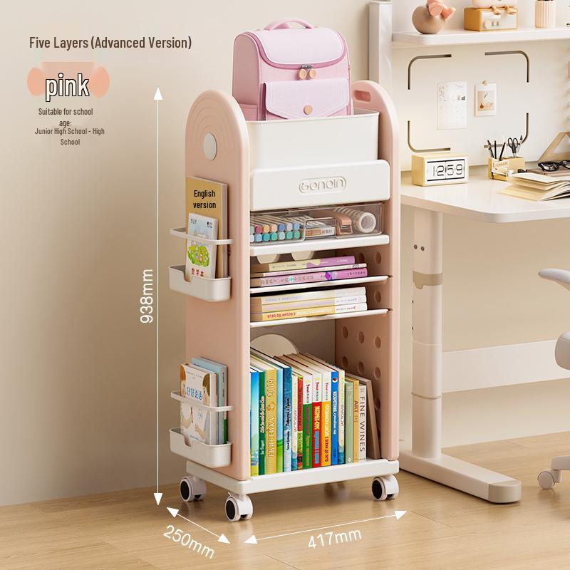 Fünfstöckiges Kinderbücherregal & Mobiles Aufbewahrungsregal, Mehrstöckiges Bücherregal & Rollwagen für Rucksäcke