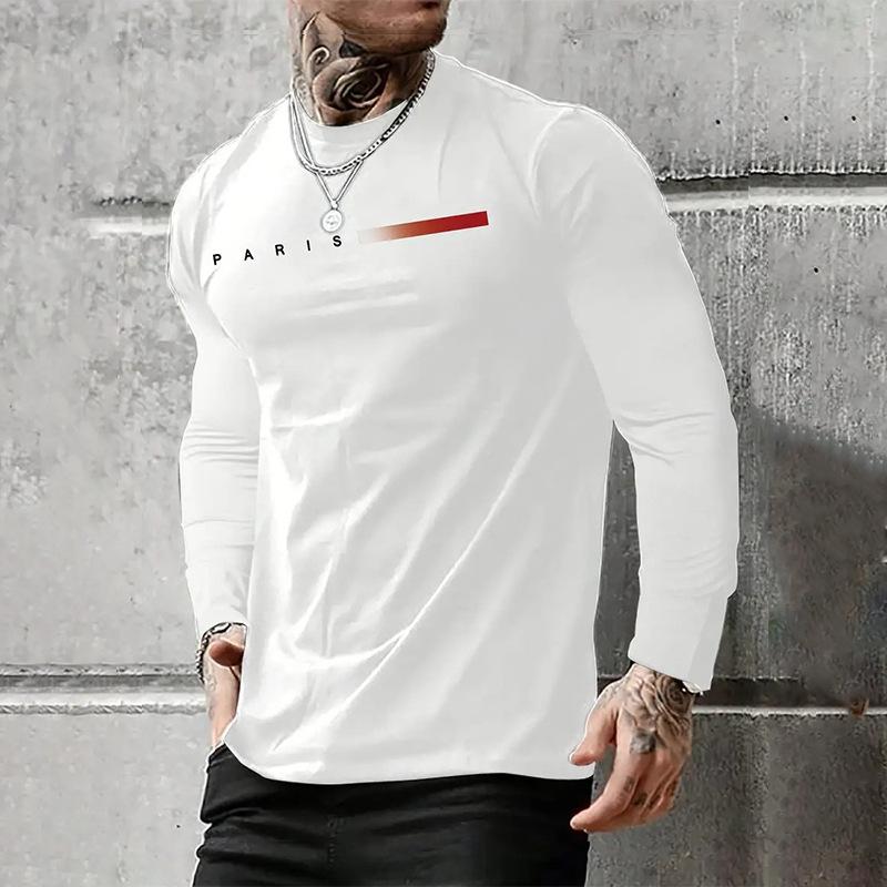 Spring Men's,Men's Letter Printing,Men's Long Sleeve,Trendy Round Neck New Casual T-Shirt