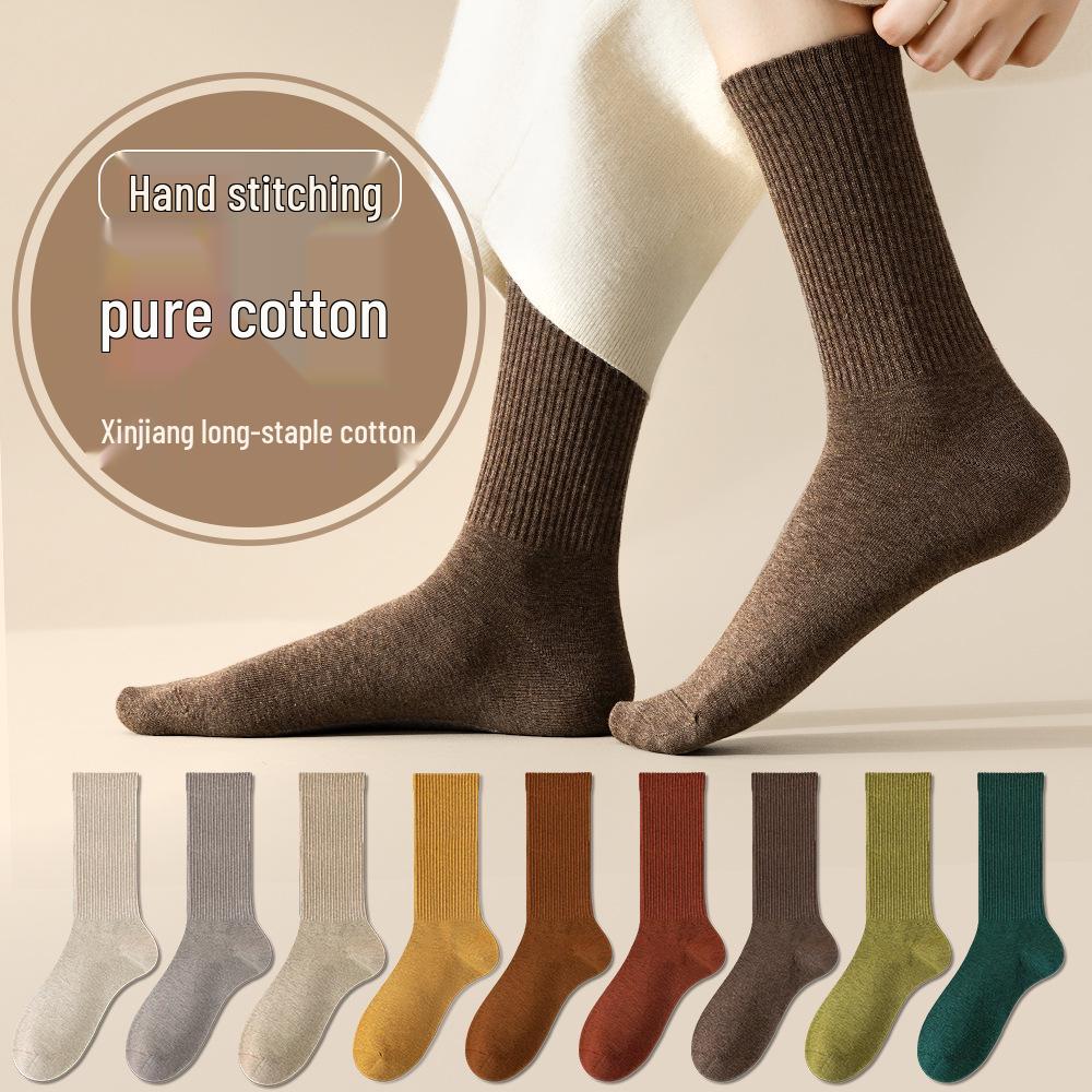 Women's Seamless Knee-High Cotton Socks, Antibacterial & Warm, Autumn/Winter 2024 Collection