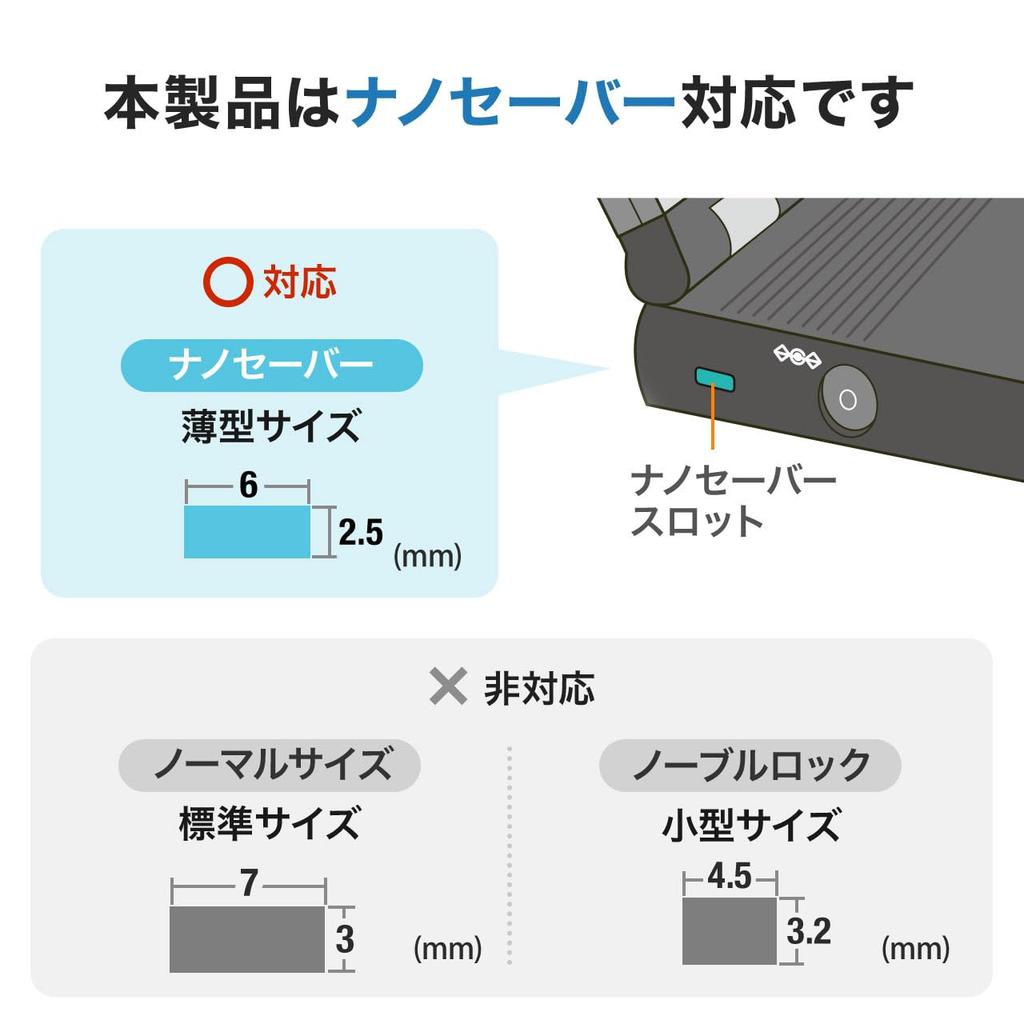 Sanwa Direct Security Wire PC Anti-Theft Combination Lock, 4-Digit, 1.5m, 4mm Diameter, NanoSaver 2.5x6mm Slim, for Laptops, 200-SL108