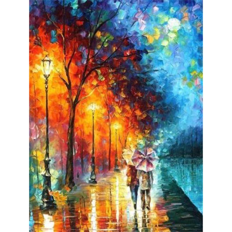 DIY 5D Diamond Painting Rain City Night Street Full Round Drill Diamond Embroidery Landscape Rhinestone Mosaic Home Decor