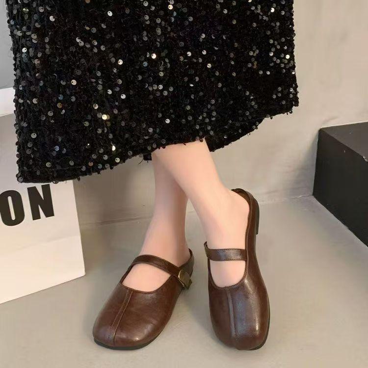 Baotou Slippers Women's Outer Wear 2025 Summer New Flat-bottomed One-pedal Doudou Shoes Literary Soft-soled Lazy Half-tray Shoes