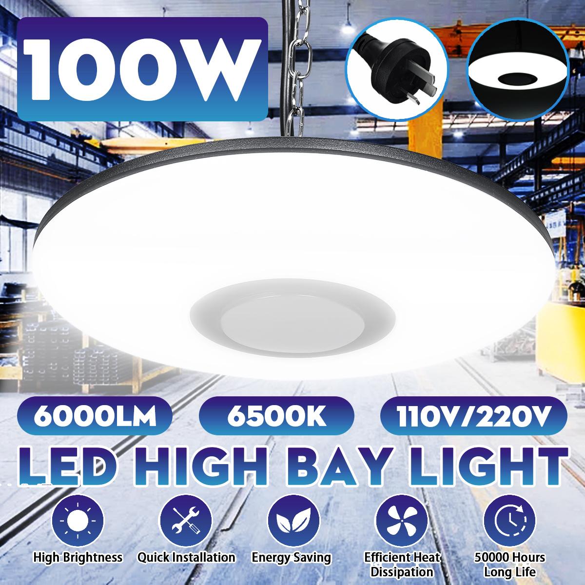 

100 Вт светодиодный светильник с высоким пролетом, светодиодный промышленный светильник 110 В/220 В, промышленное освещение в форме НЛО для мастерской, гаража, водонепроницаемый светильник